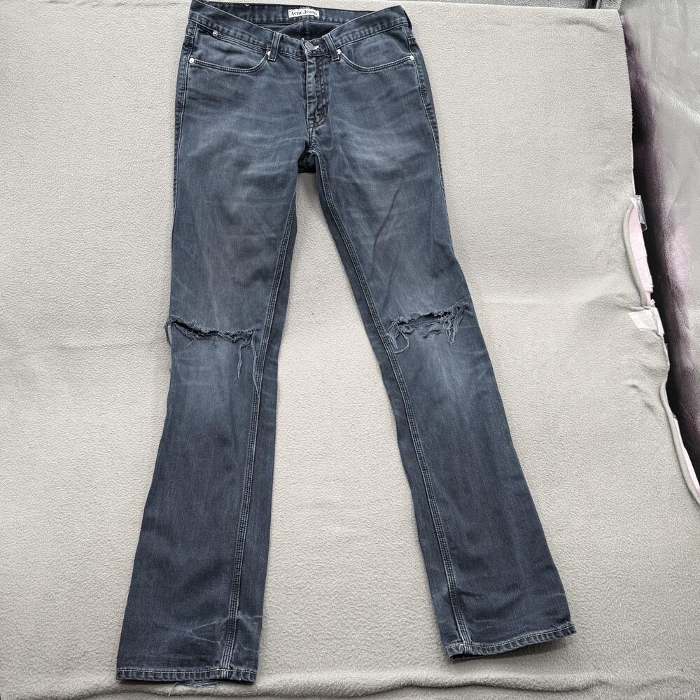 Acne Jeans‎ Jeans Mens 30x34 Blue Straight Leg Distressed Ripped Mid Wash Denim